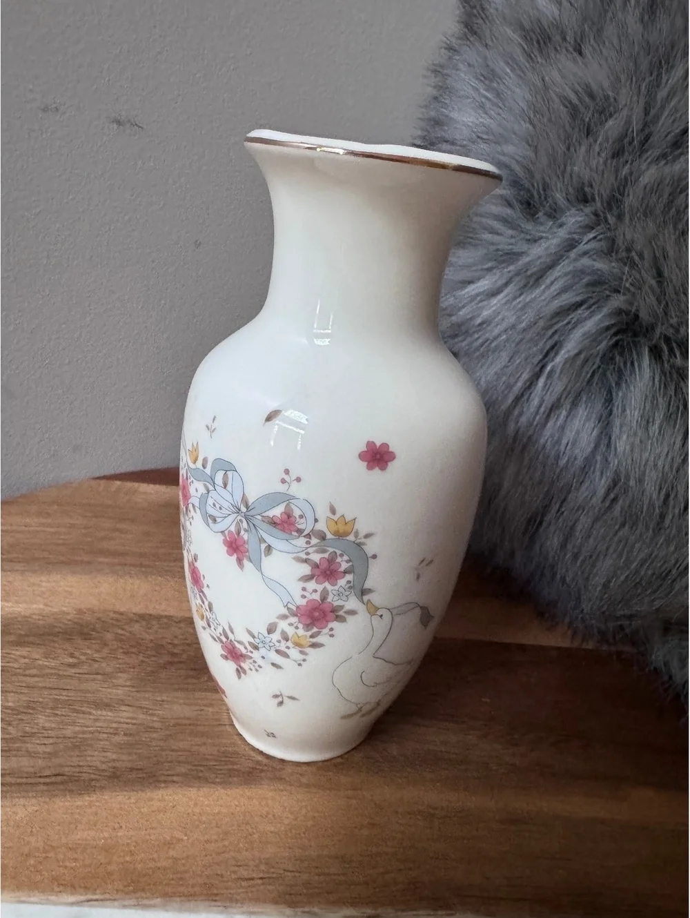 Vintage JapanesePorcelain Bud Vase Floral Ribbon Goose Goose Country Cottagecore